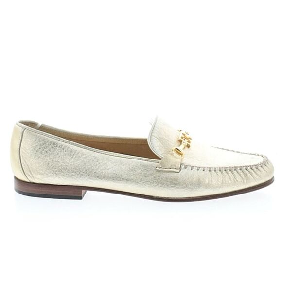 Escada Loafers Metallic Gold Leather Flat Made In Italy Size 10 main image 2